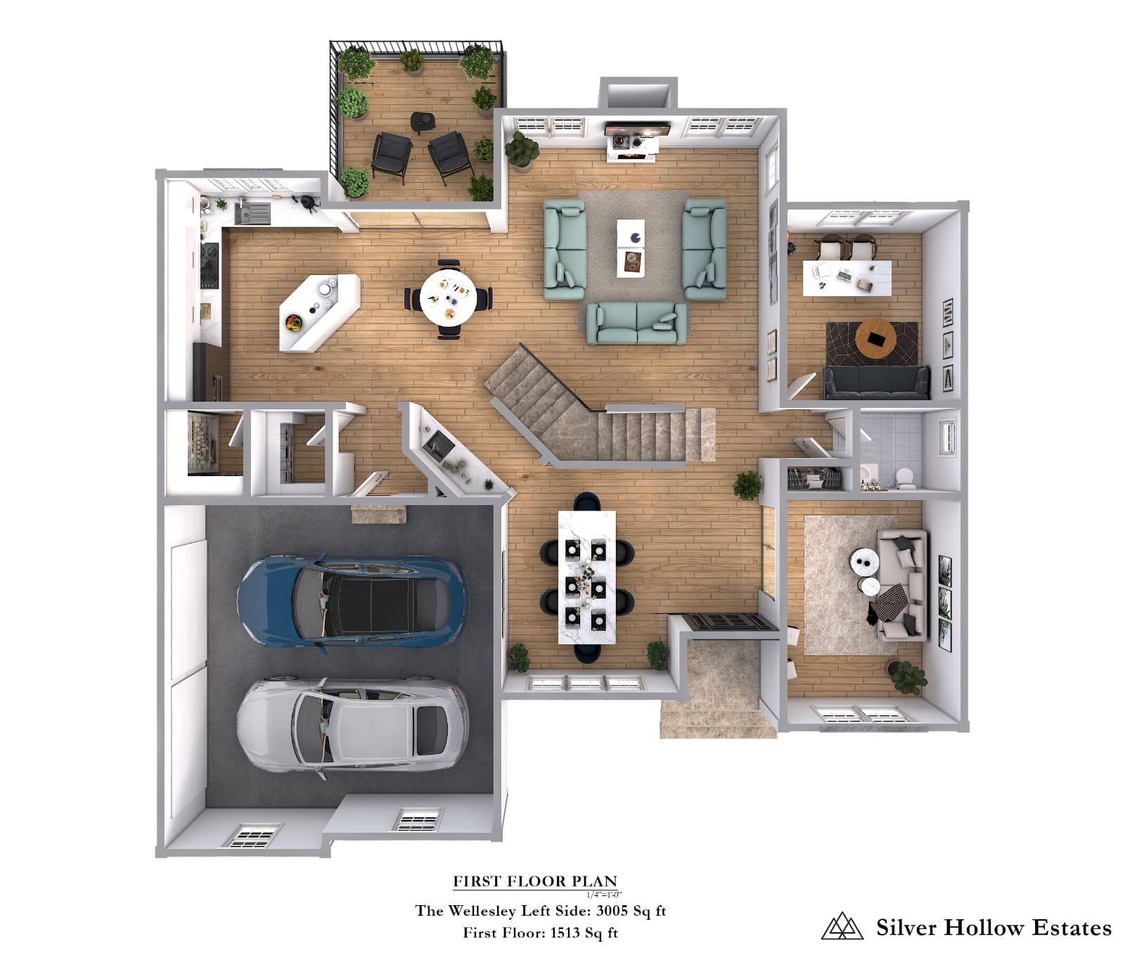 3D Floor Plan Render of a Single Family House Floor Level 1, Westborough, MA, USA